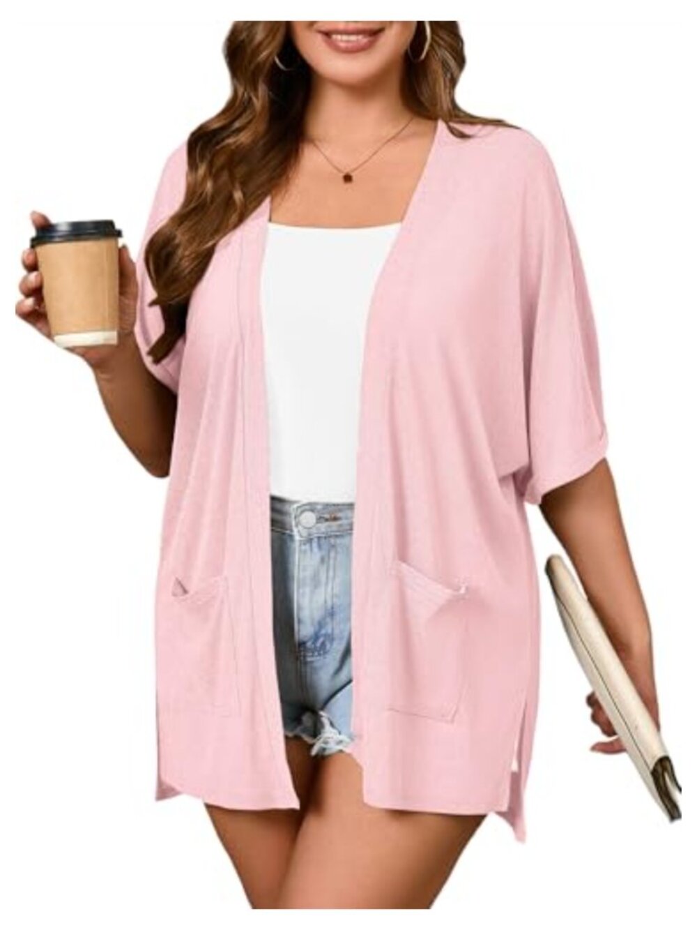 Plus Size Lightweight Open Front Cardigan Short Sleeve Summer Casual Kimono